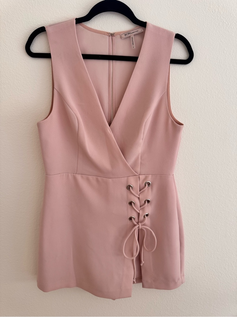 BCBGeneration Dusty Rose Lace-Up V-Neck Romper